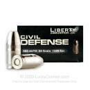 Premium 380 Auto Ammo For Sale - 50 Grain SCHP Ammunition in Stock by Liberty Civil Defense - 20 Rounds