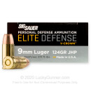 Premium 9mm Ammo For Sale - 124 Grain JHP Ammunition in Stock by Sig Sauer Elite Performance - 50 Rounds