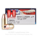 Bulk 9mm Ammo For Sale - +P 124 Grain XTP JHP Ammunition in Stock by Hornady American Gunner - 250 Rounds