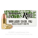 Cheap 9mm Ammo For Sale - 124 Grain FMJ Ammunition in Stock by Remington Range - 50 Rounds