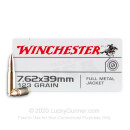 Brass Cased 7.62x39 Ammo In Stock - 123 gr FMJ - 7.62x39 Ammunition by Winchester USA For Sale - 20 Rounds