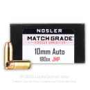 Premium 10mm Auto Ammo For Sale - 180 Grain JHP Ammunition in Stock by Nosler Match Grade - 20 Rounds
