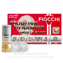 Cheap 12 Gauge Ammo For Sale - 2-3/4” 1-1/8oz. #8 Shot Ammunition in Stock by Fiocchi Shooting Dynamics - 25 Rounds