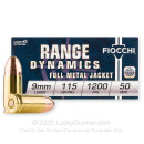 9mm Ammo For Sale - 115 gr FMJ - Reloadable Fiocchi Ammunition Online