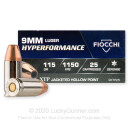 Bulk 9mm Luger Ammo For Sale - 115 Grain JHP Ammunition in Stock by Fiocchi XTP - 500 Rounds