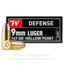 Defensive 9mm Ammo For Sale - 147 gr JHP - Winchester USA Ammunition In Stock