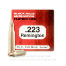 Premium 223 Rem Ammo For Sale - 55 Grain FMJ Ammunition in Stock by Black Hills Ammunition - 50 Rounds