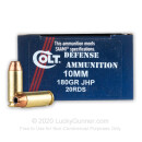 Premium 10mm Auto Ammo For Sale - 180 Grain JHP Ammunition in Stock by Colt - 20 Rounds