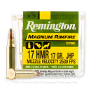 Premium 17 HMR Ammo For Sale - 17 Grain JHP Ammunition in Stock by Remington Magnum Rimfire - 50 Rounds