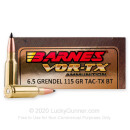Premium 6.5 Grendel Ammo For Sale - 115 Grain TAC-TX BT Ammunition in Stock by Barnes VOR-TX - 20 Rounds