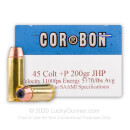 Premium 45 Long Colt +P Ammo For Sale - 200 Grain JHP Ammunition in Stock by Corbon - 20 Rounds