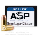 Premium 9mm Ammo For Sale - 124 Grain JHP Ammunition in Stock by Nosler Match Grade - 20 Rounds