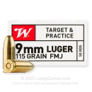 Cheap 9mm Ammo For Sale - 115 Grain FMJ Ammunition in Stock by Winchester - 50 Rounds