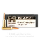 Premium 6mm Creedmoor Ammo For Sale - 105 Grain BTHP Ammunition in Stock by Hornady BLACK - 200 Rounds