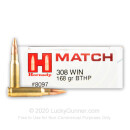 Premium 308 Ammo For Sale - 168 Grain BTHP Ammunition in Stock by Hornady Match - 200 Rounds