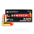 Premium 45 ACP Ammo For Sale - 220 Grain Total Synthetic Jacket FN Ammunition in Stock by Federal Syntech Action Pistol - 500 Rounds