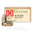 45 ACP Defense Ammo For Sale - 200 gr JHP XTP Hornady Ammunition In Stock - 200 Rounds
