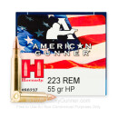 Premium 223 Rem Ammo For Sale - 55 Grain HP Ammunition in Stock by Hornady American Gunner - 50 Rounds