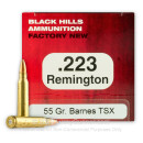 Premium 223 Rem Ammo For Sale - 55 Grain Barnes TSX Ammunition in Stock by Black Hills - 50 Rounds
