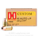 45 ACP Defense Ammo For Sale - 230 gr +P JHP XTP Hornady Ammunition In Stock - 200 Rounds