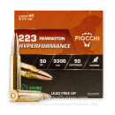 Premium 223 Rem Ammo For Sale - 50 Grain Varmint Grenade Ammunition in Stock by Fiocchi - 50 Rounds