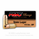Cheap 9mm Defense Ammo For Sale - 115 gr JHP- Reloadable PMC Ammunition Online - 50 Rounds