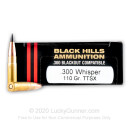Premium 300 AAC Blackout Ammo For Sale - 110 Grain TTSX Ammunition in Stock by Black Hills - 20 Rounds