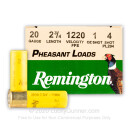 Premium 20 Gauge Ammo For Sale - 2-3/4” 1oz. #4 Shot Ammunition in Stock by Remington Pheasant Loads - 25 Rounds