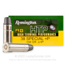 Premium 38 Special +P Ammo For Sale - 158 Grain LHP Ammunition in Stock by Remington HTP - 20 Rounds