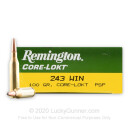 Bulk 243 Ammo For Sale - 100 Grain PSP Ammunition in Stock by Remington Coke-Lokt - 200 Rounds