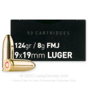Cheap 9mm Ammo For Sale - 124 Grain FMJ Ammunition in Stock by Igman - 50 Rounds
