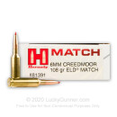 Premium 6mm Creedmoor Ammo For Sale - 108 Grain ELD Match Ammunition in Stock by Hornady Match - 20 Rounds