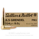 Cheap 6.5 Grendel Ammo For Sale - 124 Grain FMJ Ammunition in Stock by Sellier & Bellot - 20 Rounds