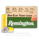 Cheap 20 Gauge Ammo For Sale - 2-3/4" 7/8 oz #7.5 Shot Ammunition in Stock by Remington Gun Club Target Load - 25 Rounds