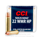 Premium 22 WMR Ammo For Sale - 40 Grain JHP Ammunition in Stock by CCI Maxi-Mag - 500 Rounds