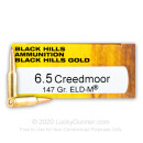 Premium 6.5 Creedmoor Ammo For Sale - 147 Grain ELD Match Ammunition in Stock by Black Hills Gold - 20 Rounds