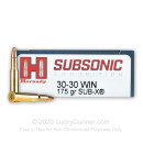 Premium 30-30 Ammo For Sale - 175 Grain Sub-X Ammunition in Stock by Hornady Subsonic - 20 Rounds