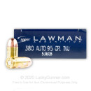 380 Auto Ammo In Stock - 95 gr TMJ - 380 ACP Ammunition by Speer Lawman For Sale - 1000 Rounds