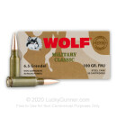 Bulk 6.5 Grendel Ammo For Sale | 100 gr FMJ Ammunition In Stock by Wolf - 500 Rounds