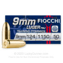 9mm Luger Ammo For Sale - 124 gr FMJ - Reloadable Fiocchi Ammunition Online