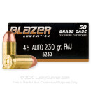 45 ACP Ammo For Sale - 230 gr FMJ - CCI Blazer Brass Ammunition For Sale