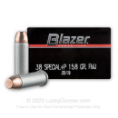 Cheap 38 Special +P - 158 gr FMJ Aluminum Ammo From Blazer In Stock Online Now - 50 Rounds