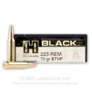 Premium 223 Rem Ammo For Sale - 75 Grain BTHP Match Ammunition in Stock by Hornady BLACK - 20 Rounds
