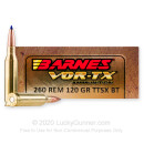 Premium 260 Rem Ammo For Sale - 120 Grain TTSX BT Ammunition in Stock by Barnes VOR-TX - 20 Rounds