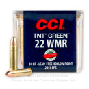 Premium 22 WMR Ammo For Sale - 30 Grain HP Ammunition in Stock by CCI TNT Green - 50 Rounds