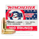 Cheap 9mm Ammo For Sale - 115 Grain FMJ Ammunition in Stock by Winchester USA Target Pack - 100 Rounds