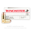 40 S&W Ammo - 180 gr FMJ - Winchester USA 40 cal Ammunition - 50 Rounds