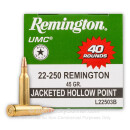 Cheap 22-250 Ammo For Sale - 45 Grain JHP Ammunition in Stock by Remington UMC - 40 Rounds