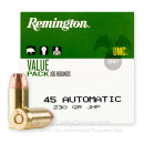 45 ACP Ammo For Sale - 230 gr JHP - Remington UMC Ammunition In Stock - 100 Rounds