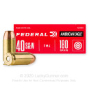 40 S&W Ammo - 180 gr FMJ - Federal American Eagle 40 cal Ammunition - 50 Rounds